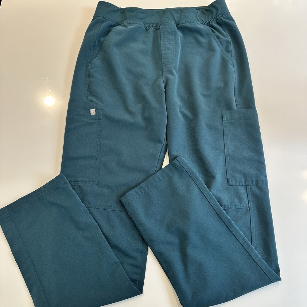 FIGS Axim Cargo Scrub Pants Mens Small Teal Green FIONx T2003T Drawstring Pocket